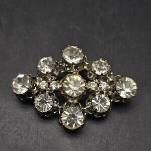Austrian Crystal Rhinestone Brooch Silver Tone Vintage Jewelry